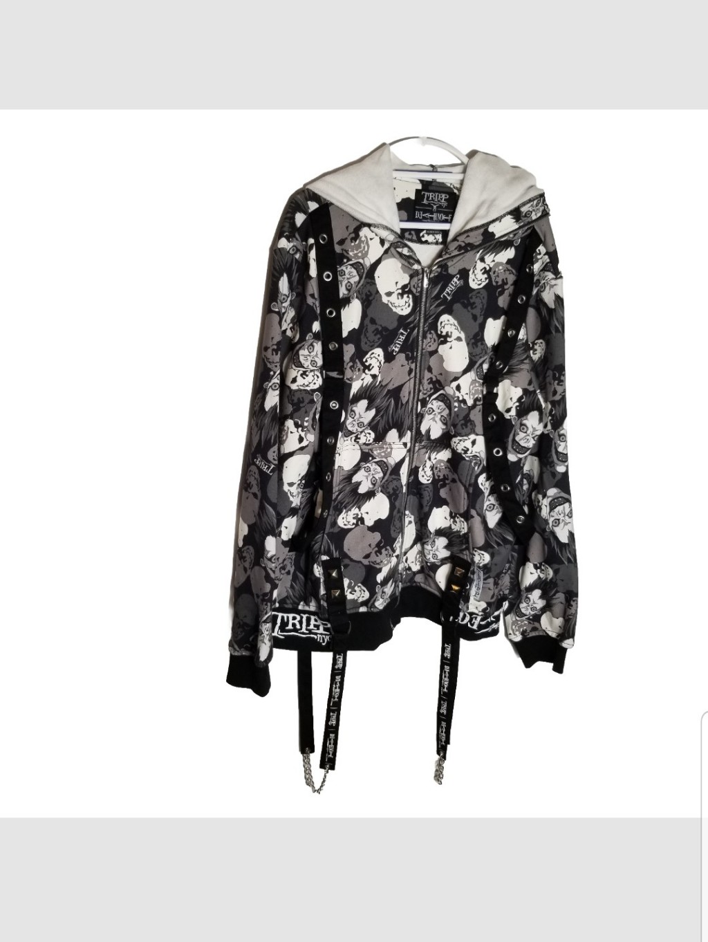 Tripp Nyc X Deathnote Ryuk Skulls Full Zip Hoodie Men's Large Black White Chains